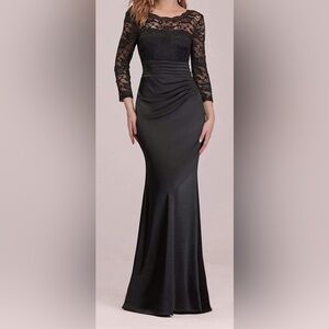Black formal occasion dress lace top